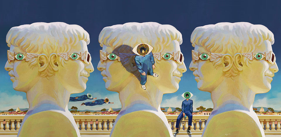 Aquesta imatge mostra les ulleres de sol Etnia Barcelona Ignasi Monreal Sun Bkgd Black/Gold, que formen part d'una col·lecció càpsula d'edició limitada dissenyada en col·laboració amb l'artista espanyol Ignasi Monreal.